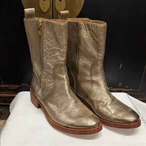 Tory Burch Halle Metallic Gold Leather Women's Bootie